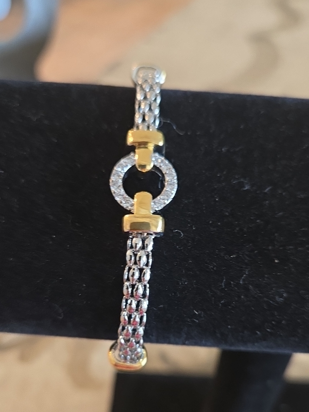 Silver Chain Bracelet with Gold Stations and CZ Pave Circle Accent, NWOT